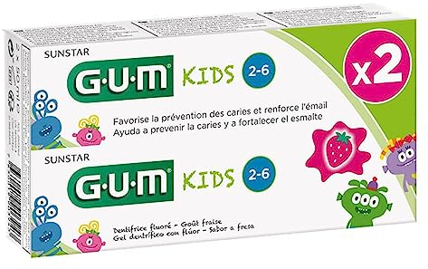 Dentifricio fluoresiano alla fragola, 2 x 50 ml bambini dai 2 ai 6 anni. Gum