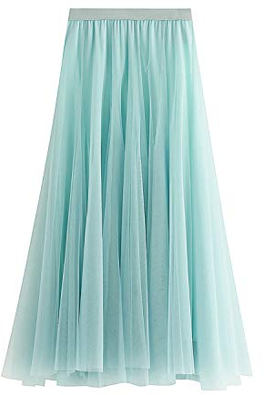 ANIMQUE Donna Estate Gonna in Tulle Lunghezza 83cm Linea A Midi Caviglia Alta Vita Elegante Elastico, Verde Pallido