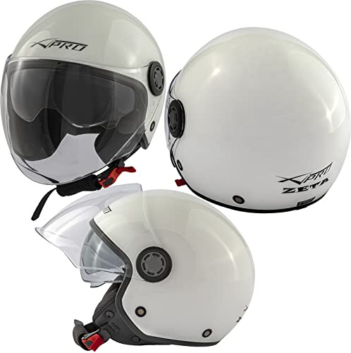 Jet Casco Scooter Moto Holomogado ECE 22 06 Larga Visera Parasol Blanco M
