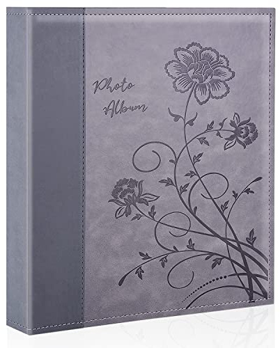 Miaikoe Photo Album 8x10 Clear Pages Pockets Leathe Cover Slip Slide in Photo Album Holds 50 Vertical 8x10 Photos Picture Book for Wedding Family (Grey)