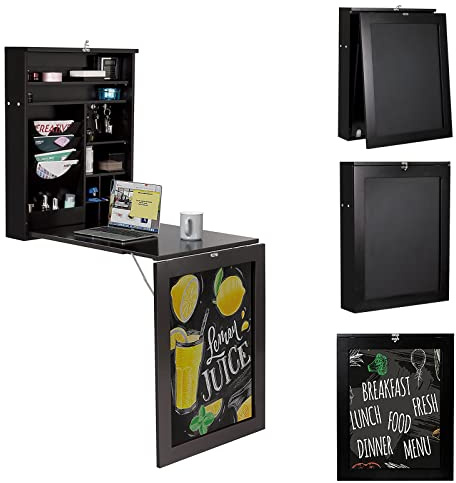GIANTEX Wandtisch klappbar, Wandklapptisch Wandschreibtisch Holz mit Tafel, Bartisch Esstisch Küchentisch Klapptisch wandmontiert, Laptoptisch Klappschreibtisch keine Montage, für Küche Büro (schwarz)
