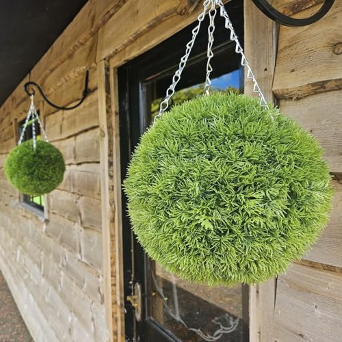 Best Artificial Pair of 28cm Moss Green Grass Topiary balls