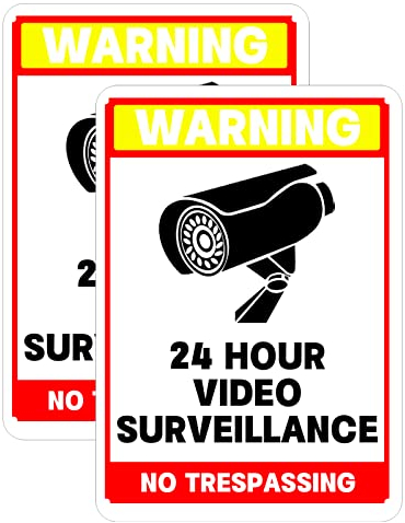 Überwachungswarnschild 2pcs 24 Stunden CCTV Sicherheitskamera Schild No Trespassing Warnschilder Videoüberwachung Schild Outdoor Hängende Beschilderung Reflektierendes Aluminium 30 x 20 cm
