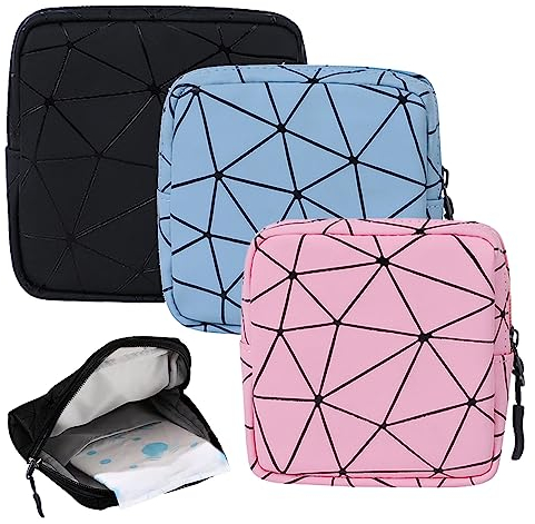 3 Stück Tampon Binden Aufbewahrung mit Reißverschluss Tampon Aufbewahrungstasche Wasserdicht Tragbare Kleine Kosmetiktasche Perioden Tasche für Damen Damenbinde Slipeinlagen Kosmetik(13x13CM)