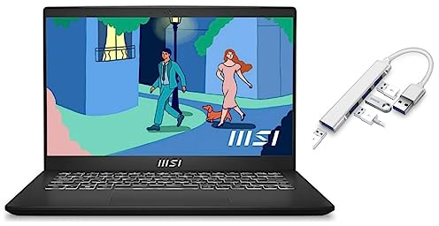 MSI Modern 14 FHD Laptop | Intel Core i5-1155G7 Processor | 16GB RAM | 512GB SSD | Intel Iris Xe Graphics | Backlit Keyboard | Windows 11 Home | Black | Bundle with USB 3.0 Hub