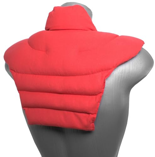 Cojín térmico para las vértebras cervicales – Cuello + hombros + espalda. Algodón biológico rojo. Almohada térmica con semillas de colza. Cojín de nuca. Cojín de calor y frio con semillas