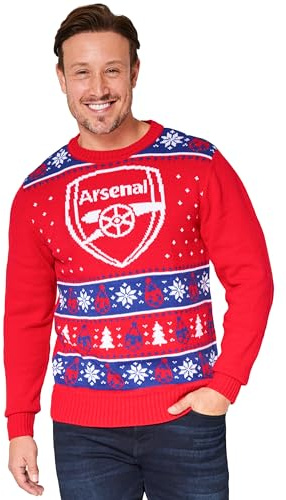 Arsenal F.C. Christmas Jumpers for Men Teenagers Warm Cosy Football Xmas Jumper M-3XL - Arsenal Gifts for Men (Red, 2XL)