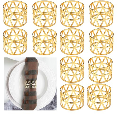 Serviettenringe Gold, 12pcs Stück Metall Serviettenring Vintage AushöHlen Serviettenring für Hochzeitsfeier Familie Sammeln Abendessen Jubiläum Weihnachten Tischdekoration