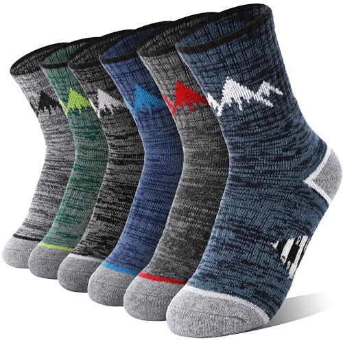 ANTSANG Kids Merino Wool Hiking Socks Boys Girls Toddlers Thermal Warm Winter Thick Cushion Snow Ski Crew Youth Socks 6 Pairs Gift Stocking Stuffers(Grey,4-7 Years)
