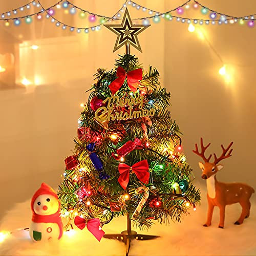 NEMMXUB Deko Tannenbaum mit LED Lichterketten warmweiß, MUOIVG 50 cm Mini Weihnachtsbaum,Künstlicher Geschmückter Weihnachtsbaum beleuchtet,Tannenbaum für Tisch,batteriebetrieben,für die Weihnachts