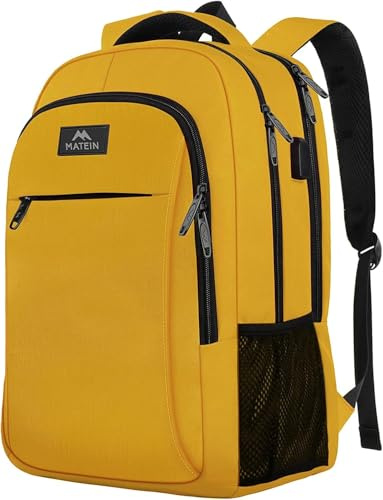 MATEIN Laptop Backpack, 15.6 Inch Travel Backpack Women, Laptop Rucksack with USB Charging Port, School Bag Anti Theft Daypack Work Backpacks for Men Women, Bright Yellow