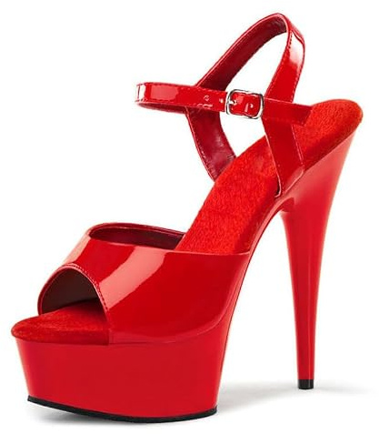 denova's Sandalia de tacón alto de 15 cm para mujer, con plataforma y tacón de aguja, Rojo 4, 43.5 EU