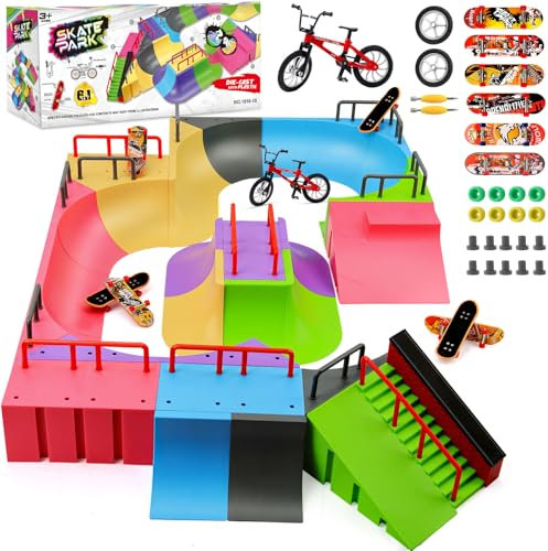 CS COSDDI Finger Skateboard Ramps Sets, Finger Skatepark 57Pcs - Kit DIY Montage Mini Fingerboard Skatepark Training Finger Boards Spielzeug Rampenset für Kinder Geburtstag Geschenk
