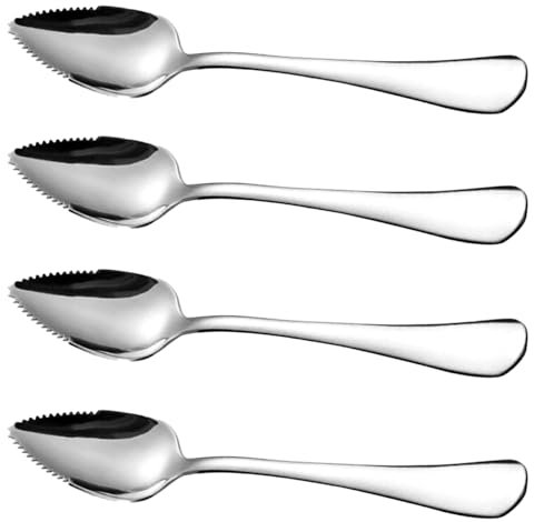 Grapefruktskedar med tandad kant 4 st matkvalitet rostfritt stål desserttallrikar med handtag non-stick skedar för Apple Kiwi Papaya orange glass.