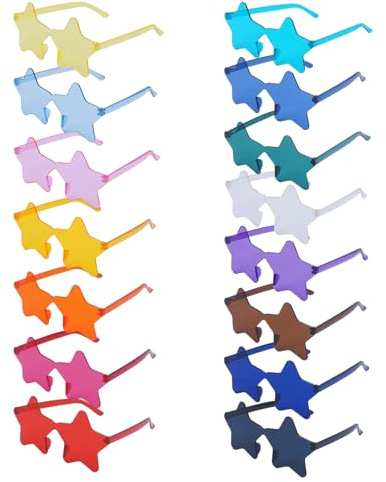 Zythrem 15 Pairs Star Sunglasses Kids Party Sunglasses Multipack Festival Glasses Transparent Candy Colorful Rimless Star Glasses Funky Hippie Glasses for Adult Kids Fancy Dress Bachelorette Party