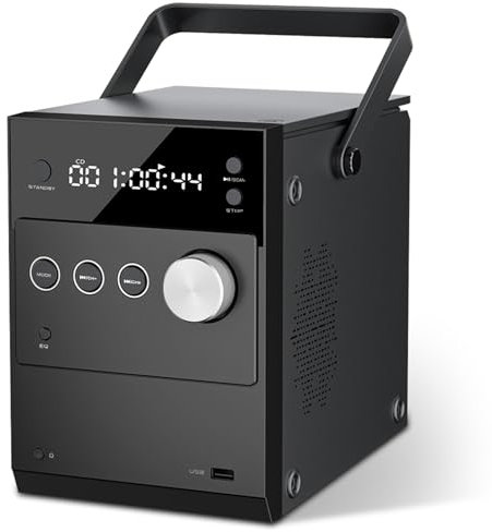 Reproductor de CD portátil Boombox de 20 W para Exteriores, batería Recargable incorporada, Radio FM, Bluetooth, USB, Entrada Auxiliar, micrófono de 3,5 mm y Conector para Auriculares, Reproductor de