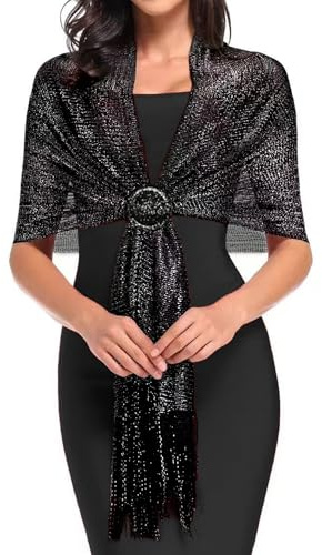 MUNSKT Sparkling Metallic Shawls and Wraps with Buckle for Evening Party, Elegant Accessories for Dresses Wedding Party,Perfect Shawls and Wraps for Evening Dresses,Buckle (Black)