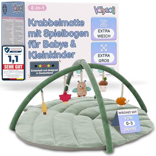 Valy&Oli® Spielbogen Baby XXL - Extra Weiche Spieldecke Baby inkl. 5 Höhenverstellbaren Sensorischen Spielzeugen - Spielebogen Babies zur Motorik & Sinnesförderung, Baby Play Mat & Baby Gym