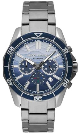 Armani Exchange Orologio da uomo, Movimento cronografo al quarzo e cassa da 44 mm con cinturino in acciaio
