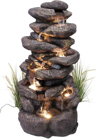 Grande Fontaine de Jardin BK902 avec éclairage LED Fontaine Cascade en Pierre Grande décoration de Jardin Aspect Pierre 100 cm