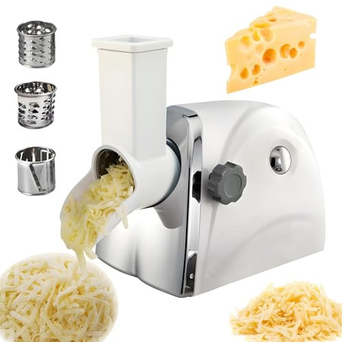 Rallador de queso eléctrico, trituradora de queso rotativa comercial con 3 cuchillas giratorias de acero inoxidable, máquina cortadora de verduras, velocidad de corte de 180 rebanadas por minuto