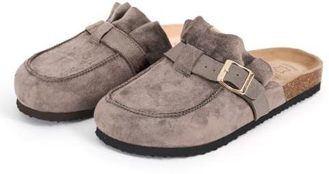PERLETTI Ciabatte Donna Comode Leggere Effetto Scamosciato - Pantofole Donne Invernali Estive Casa Suola Antiscivolo Chiuse con Rouche - Sandali Mocassino Comfort Ragazza (Mocassino Tortora, EU 39)