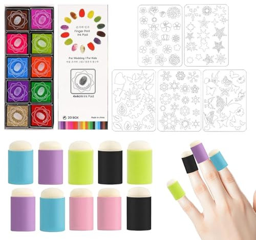 Daubers de Esponja para Dedos, Pintura con Esponja para Dedos | Juego de Pintura con Plantillas Kit de esponjas para Dedos,Kit de Pintura Lavable, Herramienta de Dibujo con Almohadilla de Tinta de 20