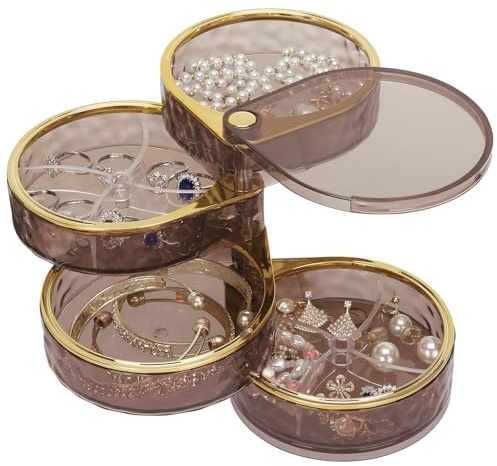 LETURE 4-Layers Rotatable Jewelry Organizer Storage Box, Clear Jewelry Holder Case for Ring Earring Necklaces Bracelets Makeup Hair Accessories
