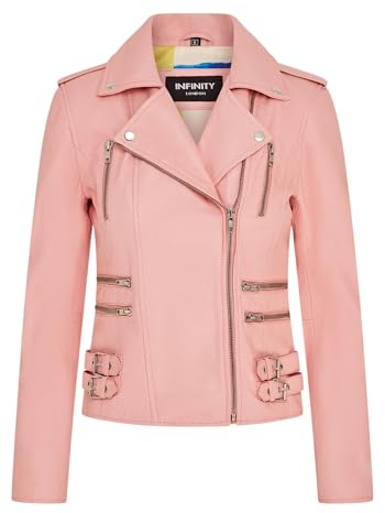 Infinity Leather Chaqueta Motociclista Retro Rosa Para Mujer, 100% Piel Napa