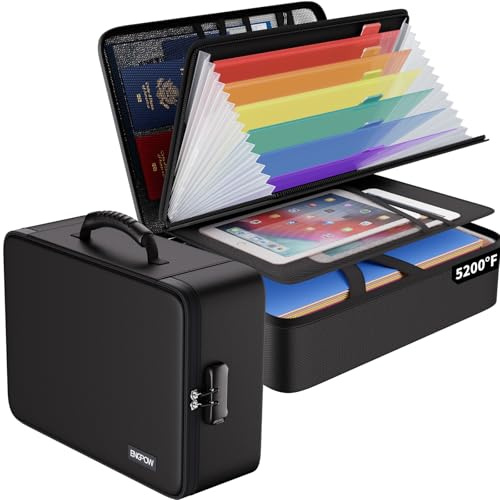 ENGPOW Fireproof Document Box 5200℉ with 7 Pockets Accordion Folder