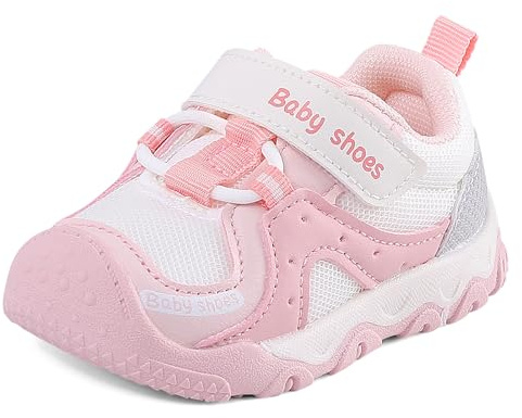 LACOFIA Scarpe Primi Passi Bambina Scarpe Neonata Sneakers Bimba con Morbide Suola Gomma Antiscivolo Rosa 18 EU(Etichetta 16)