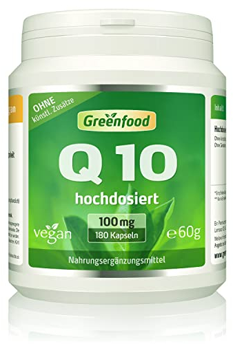 Q10, hochdosiert, 100mg - 180 Kapseln, vegan. Coenzym Q10 - gewonnen durch natürliche Fermentation. OHNE künstliche Zusätze - laborgeprüft. Von Greenfood.
