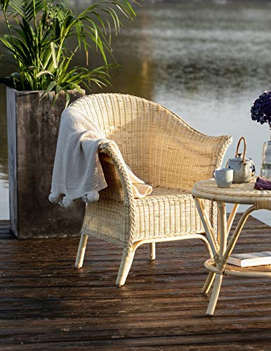 Dekoleidenschaft Rattansessel Natur handgefertigt, Rattanstuhl mit hoher Rücksenlehne, Lounge-Sessel, Korbsessel