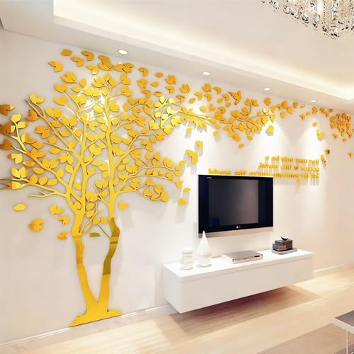 Wandtattoo Baum 3D DIY Wall Stickers Wandaufkleber Wandtattoo Wohnzimmer Schlafzimmer Family Wandsticker für Treppen Halle (Gold Links,XL-400 * 200cm)