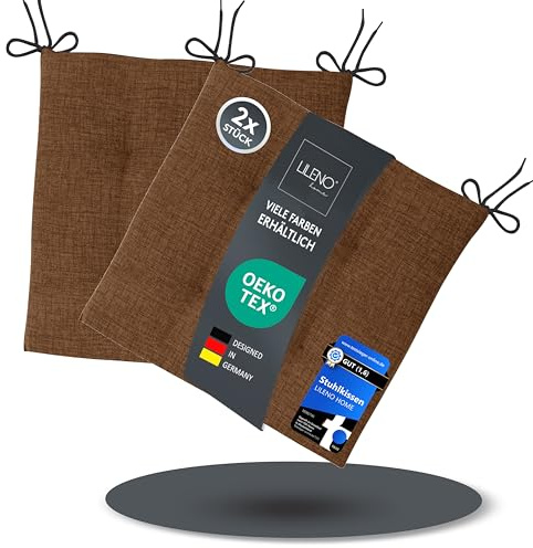 LILENO HOME 2er Set Stuhlkissen Braun (40x40x4,5 cm) - Sitzkissen für Gartenstuhl, Küche oder Esszimmerstuhl - Bequeme UV-beständige Indoor u. Outdoor Stuhlauflage als Stuhl Kissen