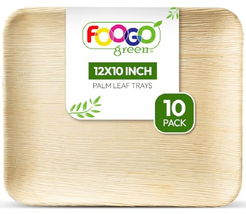 FOOGO Green 10 Plateaux de Service Jetables Feuille de Palmier, Grand 30x25 cm, Pizza, Entrées, Canapés, Planche Charcuterie, Robuste et Ecologique, Comme Plateaux en Bois, pour Plats Chauds