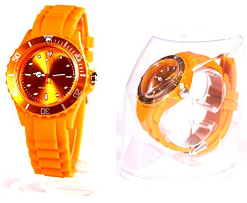 Armbanduhr Quarz Herren Damen Uhr Analog Sportuhr Orange Silikon Armband Quarzuhr Analoguhr