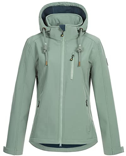 Ankerglut Damen Mit Abnehmbarer Kapuze Gefüttert Übergangsjacke Windbreaker #Ankerglutfreude Softshelljacke, Slate Gray, 38 EU