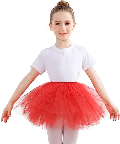 DGSHIRLDJO Girls Tutu Skirts, 5 Layers Puffy Tulle Ballet Tutu Skirt for Toddler Girls 3-8 Years Birthday/Daily Wear/Costume Red