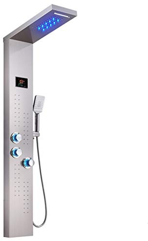 ELLO&ALLO LED Thermostatic Shower Panel Tower System, Rainfall Waterfall Shower Head Rain Massage System with Body Jets