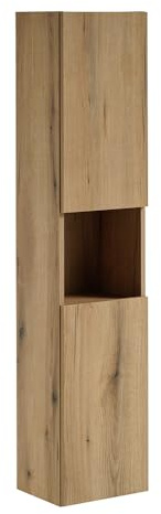 Lomadox Armoire haute de salle de bain en chêne avec 2 portes, 1 compartiment ouvert, faible profondeur (30 cm)