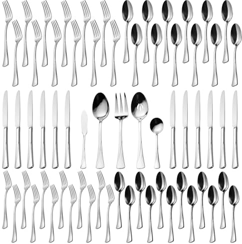 Alata Alice 65-Piece Silverware Set Stainless Steel Flatware Set,Service for 12,Mirror Polished Cutlery Set,Dishwasher Safe