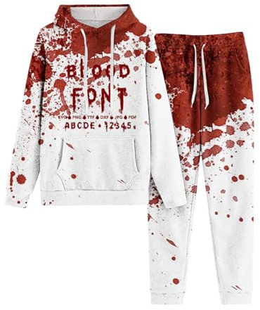 Tracksuit Damen, Kapuzenpulli und Trainingshosen, Kapuzenpullover Set Blut Verletzung Horror Trainingsanzug Zweiteiliger Kappe Sweatsuit Set Lose Lässiges Lounge Set Halloween Mode Sport Set Jogger