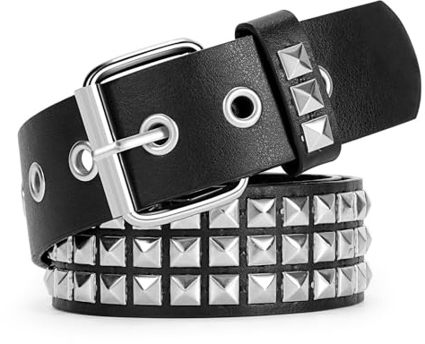VONMELLI Cinturón con remaches Y2K Cinturón de piel gótico para hombre y mujer, de metal, estilo punk, para vaqueros, Remaches de plata, XXL: Passt Taillenumfang 114-127cm