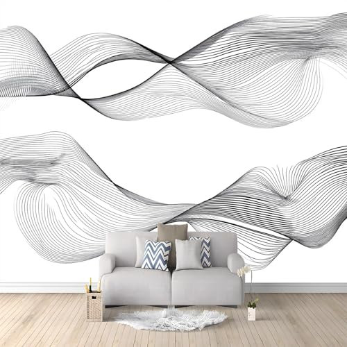 Mural de papel pintado no tejido líneas onduladas abstractas Mural Gris Fotomurales Papel de Pared Adecuado para dormitorio cocina y salón papel pintado mural 250 x 175 cm
