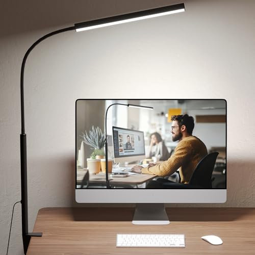TROPICALTREE Lampe de bureau LED dimmable avec col de cygne flexible 360°, 80 LEDs CRI≥95, 11 niveaux & 5 modes (2700K-6500K), USB minuterie 45min, pince en C pour télétravail & étude