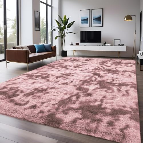 INSPIRE HOMEWARE Rugs Living Room 120 x 170 cm Soft Fluffy Tie Dye Pink Lilac Area Rugs for Bedroom Non Shedding Modern High Pile Carpet for Lounge Non Slip Nursery Rug for Kids Room