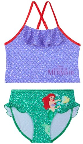 Disney La Sirenita Bikini Niña 3-8 Años, Bikini Set 2 Piezas, Tirantes Ajustables Top Niña y Braguita Bikini, Ropa de Baño para Niños (4-5 Años, Púrpura/Verde Mermaid)