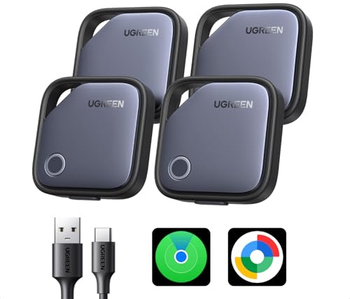 UGREEN FineTrack Duo 4er Pack für iOS oder Android, USB C aufladbarer Tracker kompatible mit Apple Find My oder Google Find Hub, Schlüsselfinder und Smarttag für Backpack, Koffer, Pass usw.