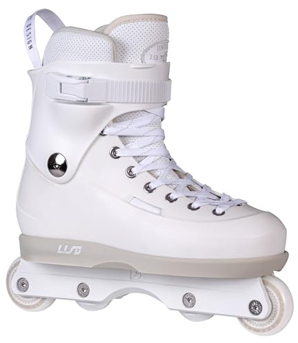 USD Sway Chess White Stunt Skates – aggressiv hård båt Inline-skridskor, Kizer Fluid IV UFS-skena, 60 mm 88 A rullar, ABEC 9 kullager, vit/grå för Street & Park (46–47)